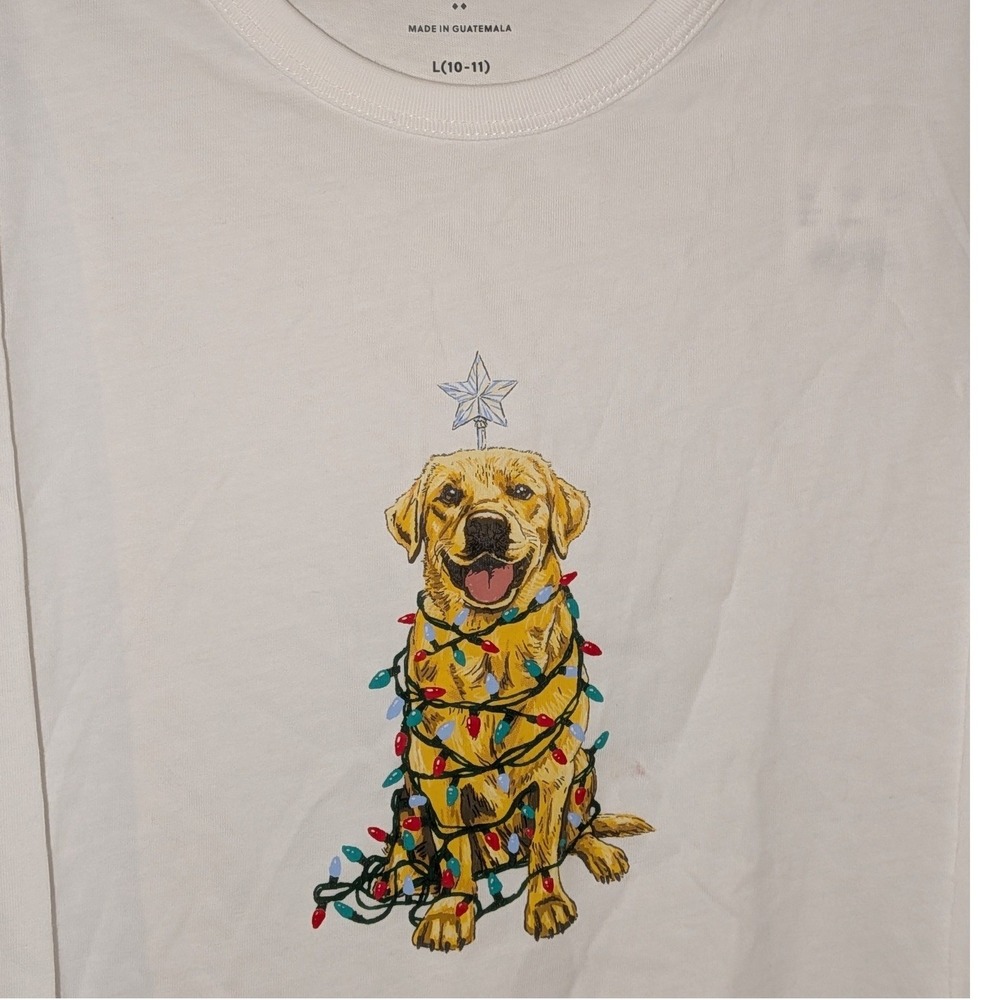 Crewcuts J.Crew Girls Christmas Golden Retriever Dog LS Tee‎ White L 10-11 NWT - Picture 3 of 7
